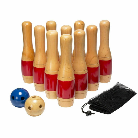 11 Inch Wooden Lawn Bowling Set with Mesh Bag Backyard Family Game