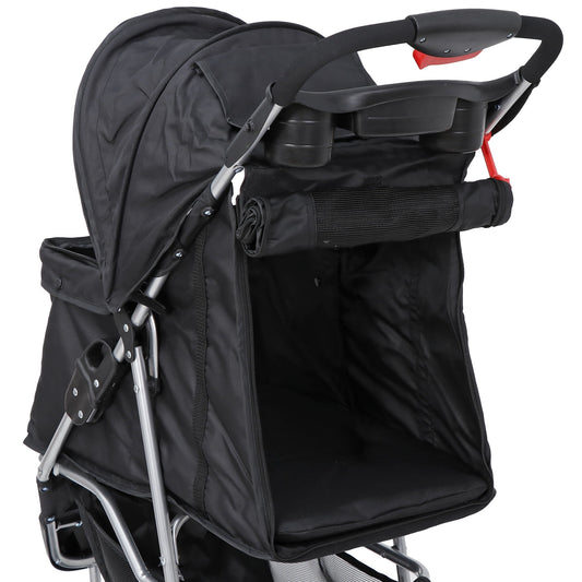 ZENY Three Wheels Pet Stroller, 360 Rotation, Folding Convertible Design, Black