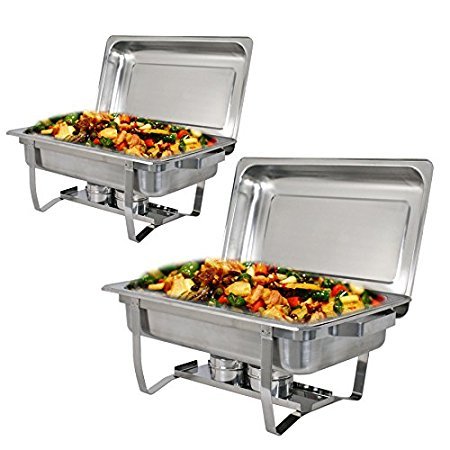 Zeny 4 Pack Premier Chafers Stainless Steel Chafing Dish 8 Qt. Full Size Buffet Trays Silver
